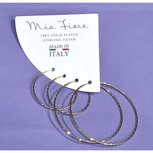 Mia Fiore 18Kt Gold Plated Sterling Silver Hoop Earrings Set Made in Italy